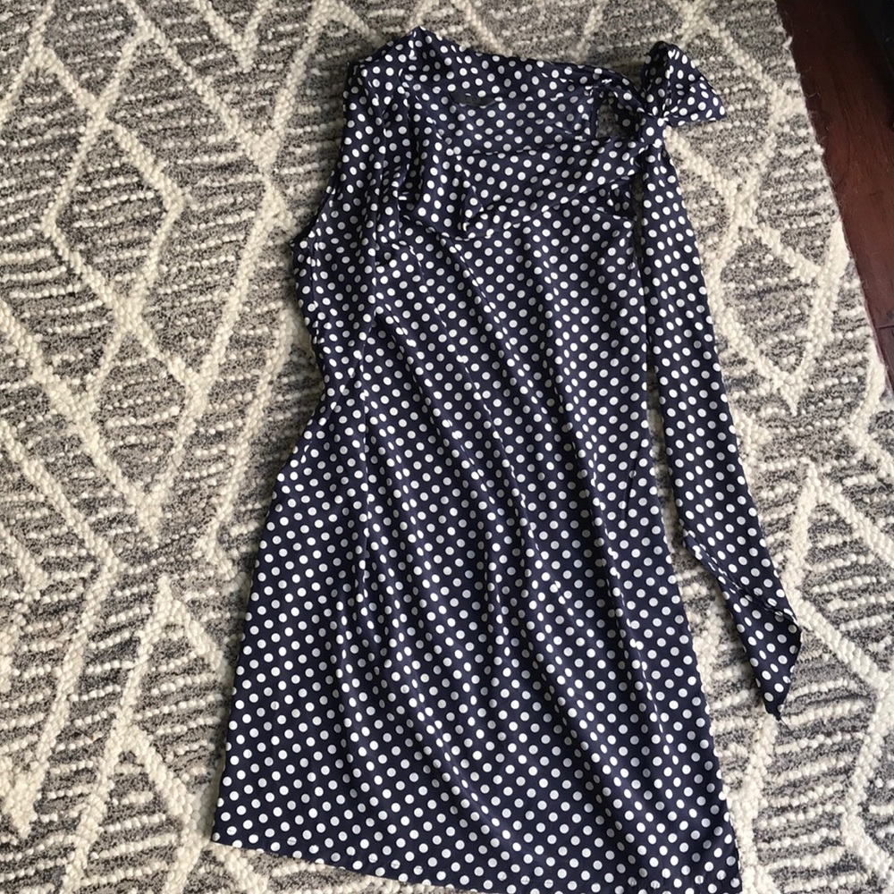 TOV Holy Navy with white polka dots shift dress 4